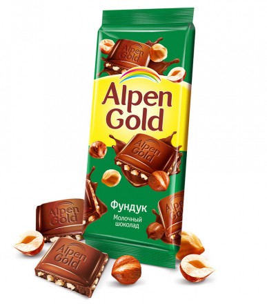 Alpen Gold шоколад молочный с дробленым фундуком, 90 г оптом 