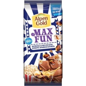 Шоколад Alpen Gold MaxFun Мармелад: кола, попкорн 150г оптом 