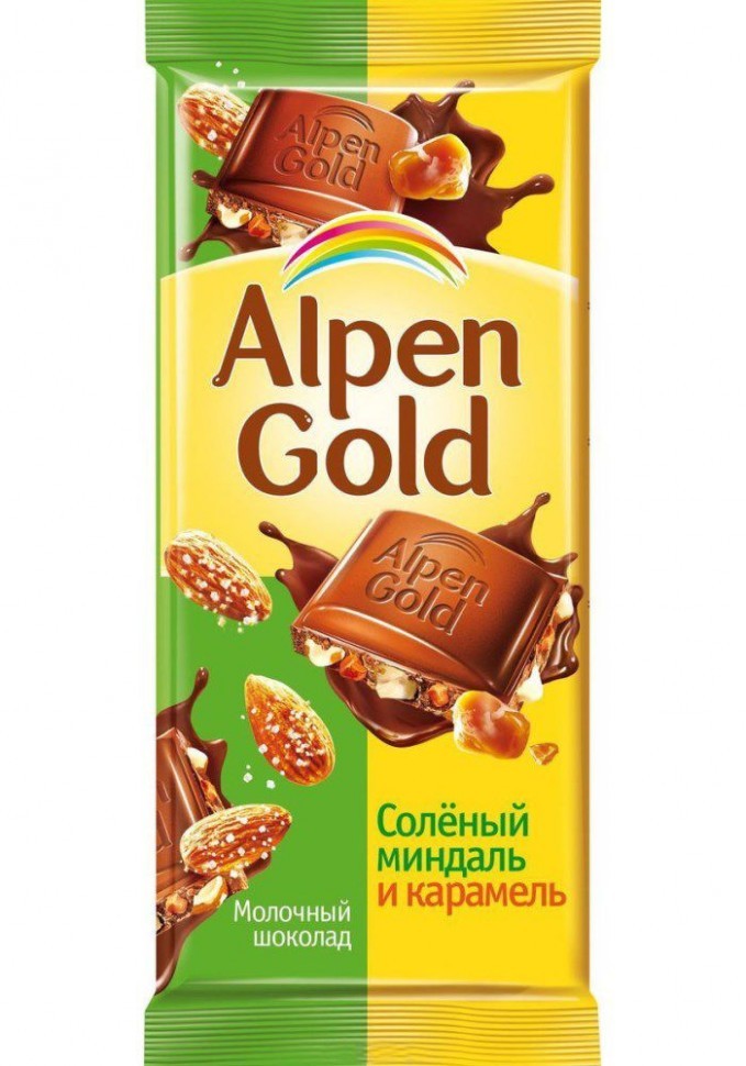 Шоколад Alpen Gold солененый миндаль, карамель 85г оптом 