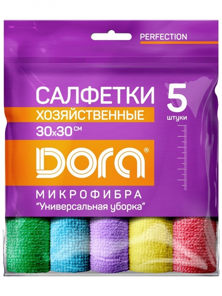 Салфетка из микрофибры Dora "Универсальная" 30х30 см, 5 шт. оптом 