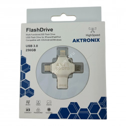 Металлический флеш-накопитель 4 в 1 , 256 ГБ с разъемом Lightning, Type-C, Micro USB и USB