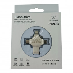 Металлический флеш-накопитель 4 в 1 , 512 ГБ с разъемом Lightning, Type-C, Micro USB и USB
