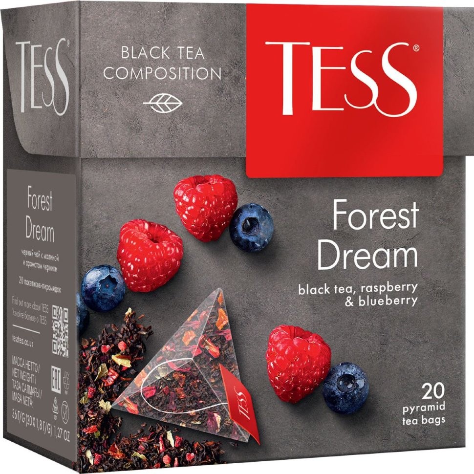 Tess Forest Dream черный чай в пирамидках со вкусом малины и черники 20 пак оптом 