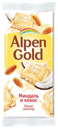 Alpen Gold шоколад белый с миндалем и кокосовой стружкой, 90 г оптом 