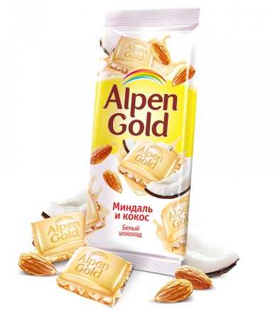 Alpen Gold шоколад белый с миндалем и кокосовой стружкой, 90 г оптом 