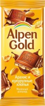 Alpen Gold шоколад молочный с арахисом и кукурузными хлопьями, 90 г оптом