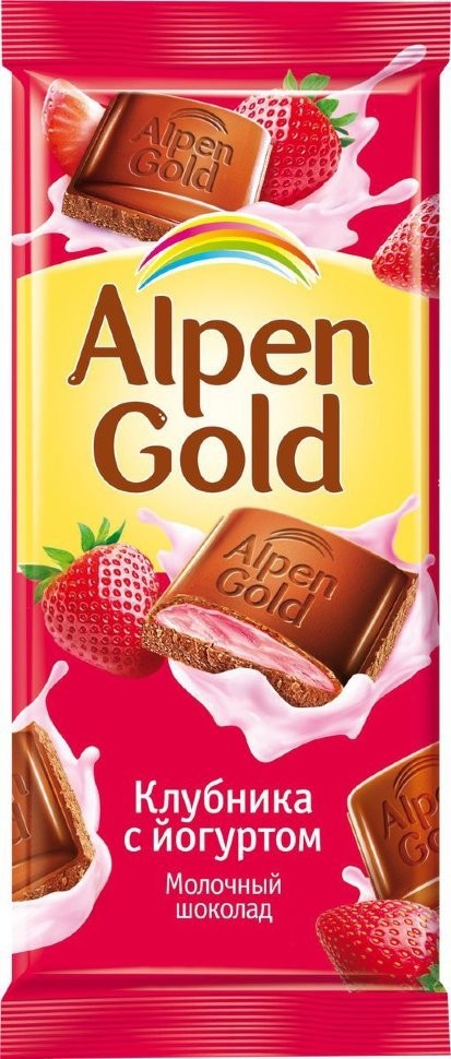 Alpen Gold шоколад молочный с клубнично-йогуртовой начинкой, 90 г оптом 