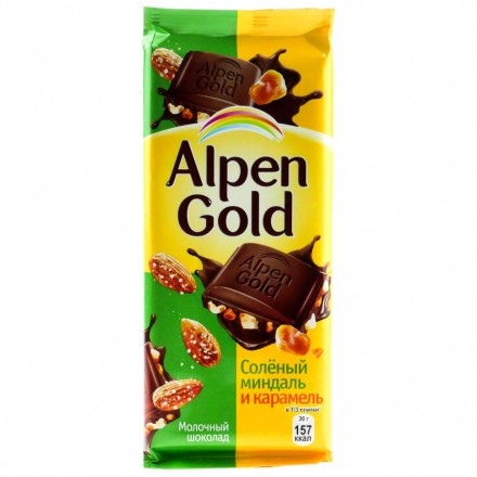 Alpen Gold шоколад молочный с миндально-карамельной начинкой, 90 г оптом 