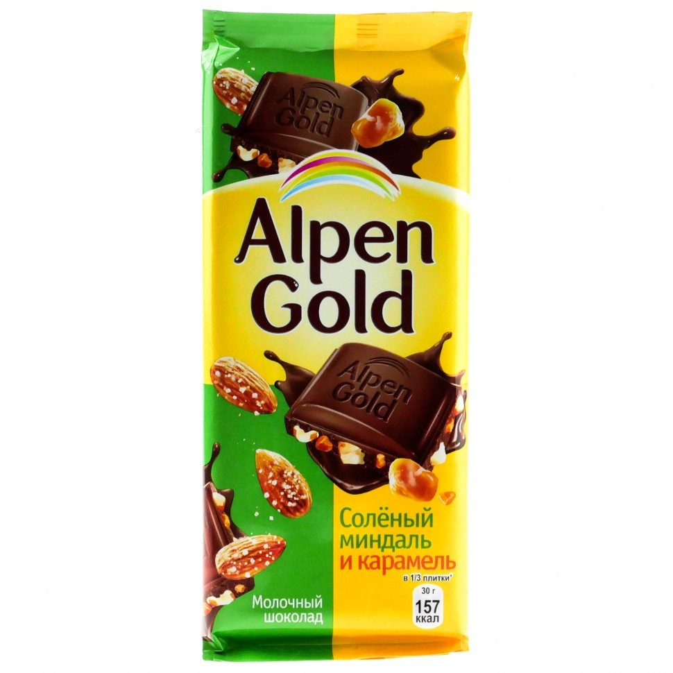 Alpen Gold шоколад молочный с миндально-карамельной начинкой, 90 г оптом 