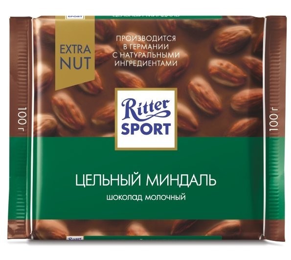Шоколад Ritter Sport 100г/11шт Extra nut Цельный миндаль оптом 