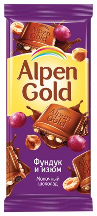 Alpen Gold шоколад молочный с фундуком и изюмом, 90 г оптом 