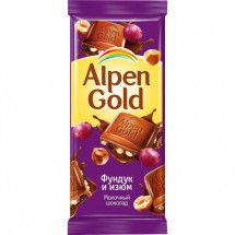 Alpen Gold шоколад молочный с фундуком и изюмом, 90 г оптом