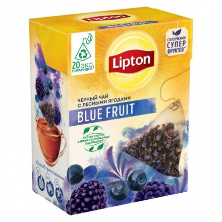 Чай черный Lipton Blue Fruit с кусочками ягод в пирамидках 20пир оптом 