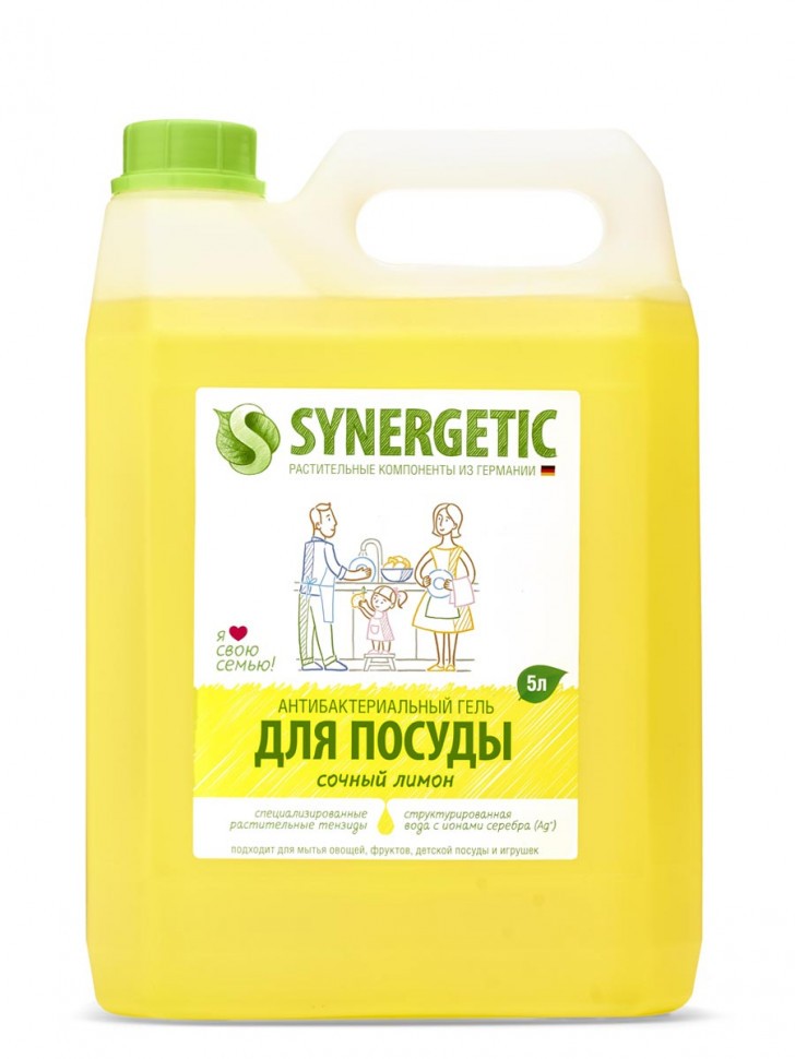 SYNERGETIC для мытья посуды «Лимон» 5л оптом 